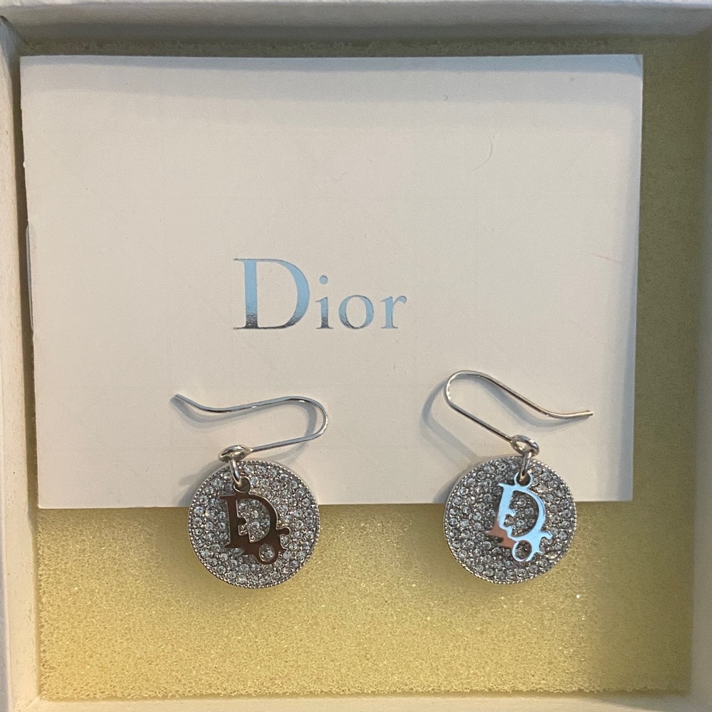 Dior Sparkling Silver Disc Earrings